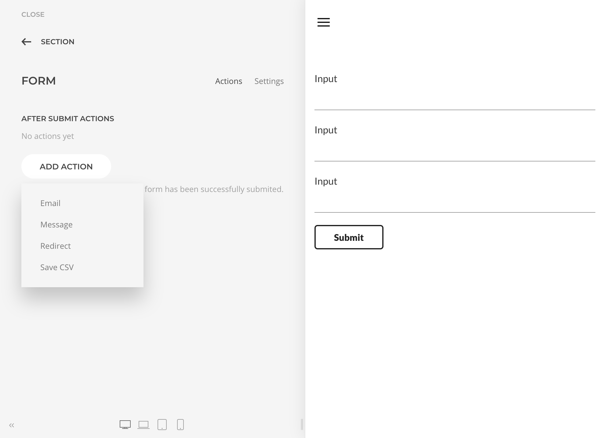 Form Actions After Submit Actions